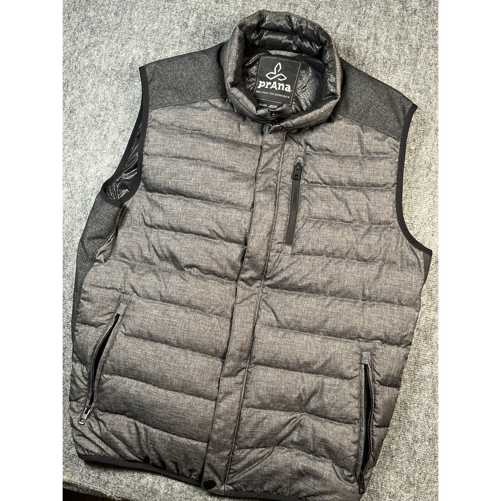 PrAna Gram Down Vest‎ XL Charcoal Grey & Black Insulated Zip Jacket Gorpcore New